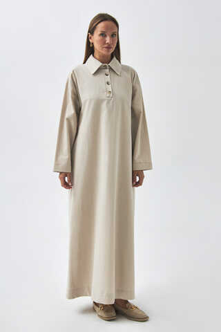 Düşük Kol Düğmeli Elbise Taş - 10