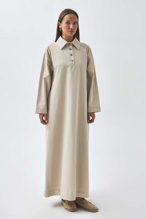 Düşük Kol Düğmeli Elbise Taş - 10