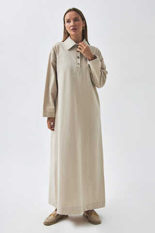 Düşük Kol Düğmeli Elbise Taş - 11