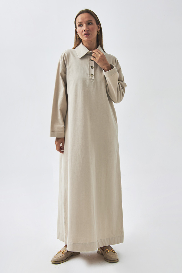 Düşük Kol Düğmeli Elbise Taş - 11