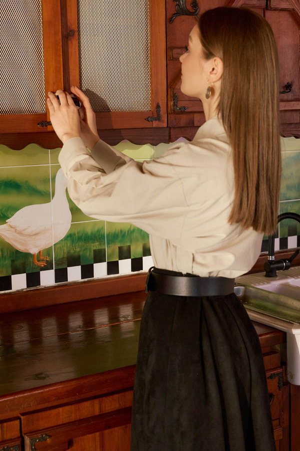 Düşük Kol Düğmeli Gömlek Taş - 6