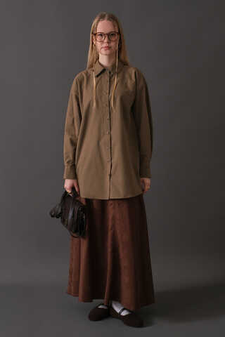 Düşük Kol Düğmeli Gömlek Toprak - 1