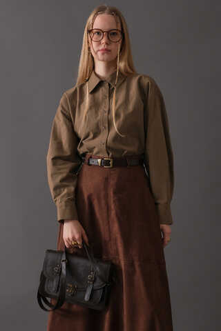Düşük Kol Düğmeli Gömlek Toprak - 6