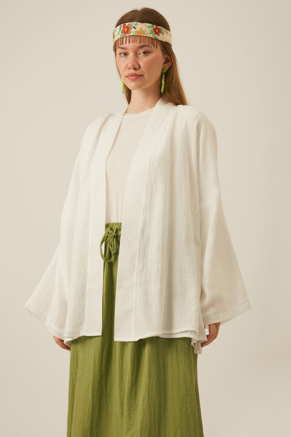 Düşük Kol Kimono Beyaz - 4