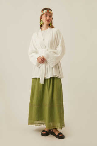 Düşük Kol Kimono Beyaz - 5