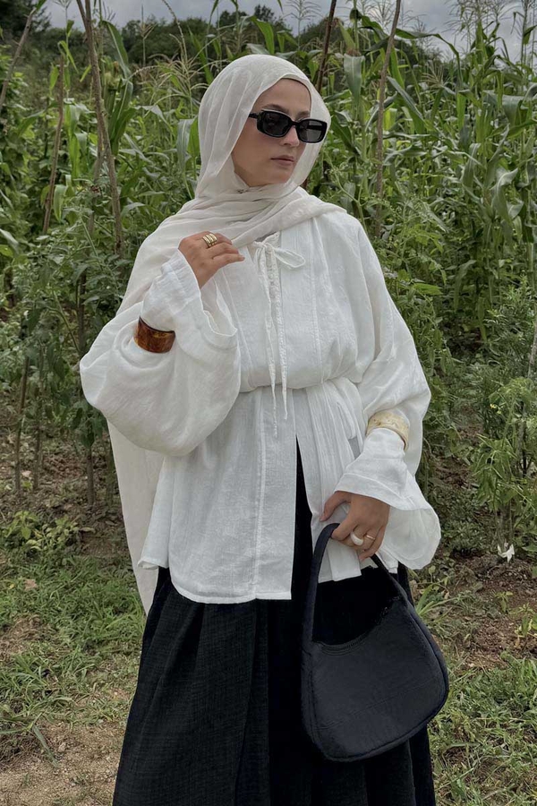 Düşük Kol Kimono Beyaz - 3