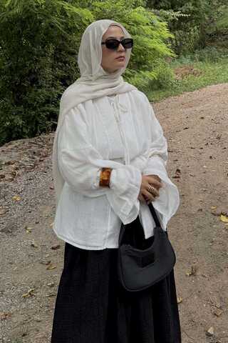 Düşük Kol Kimono Beyaz - 2