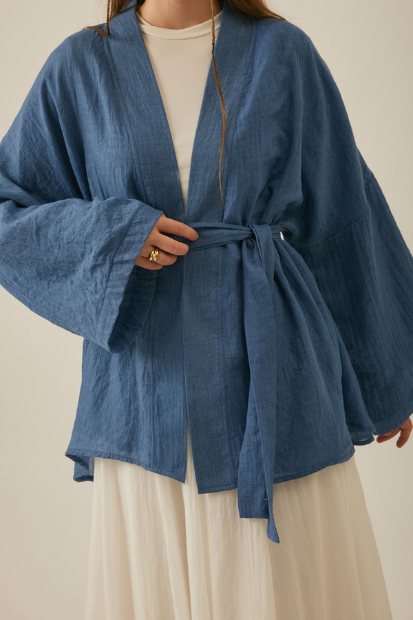 Düşük Kol Kimono İndigo - 7