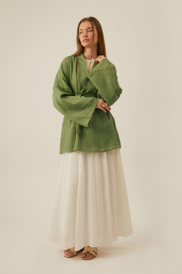 Düşük Kol Kimono Soft Yeşil - 4