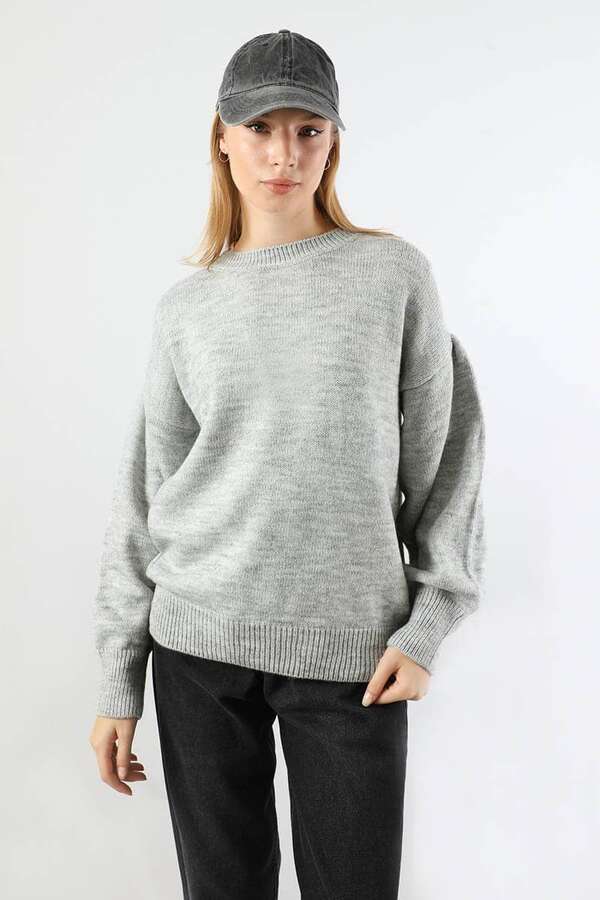 Düşük Kol Kısa Kazak Gri - 1