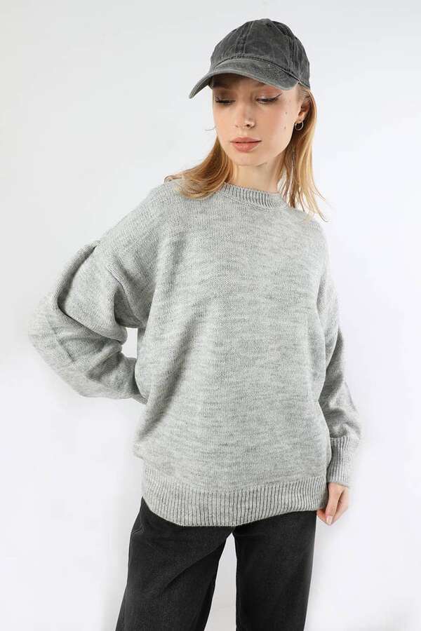 Düşük Kol Kısa Kazak Gri - 4