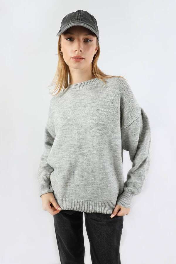 Düşük Kol Kısa Kazak Gri - 5