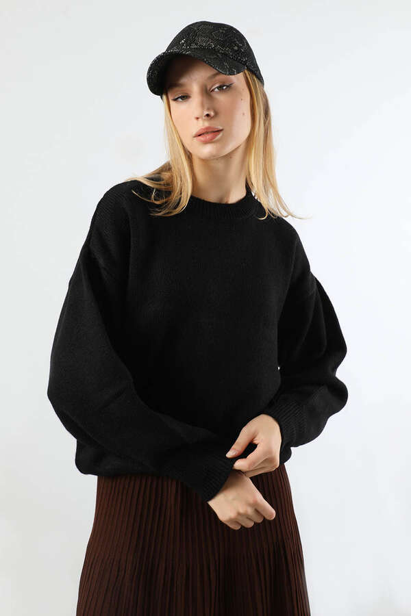 Düşük Kol Kısa Kazak Siyah - 1