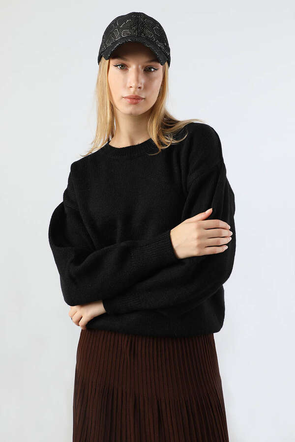 Düşük Kol Kısa Kazak Siyah - 4