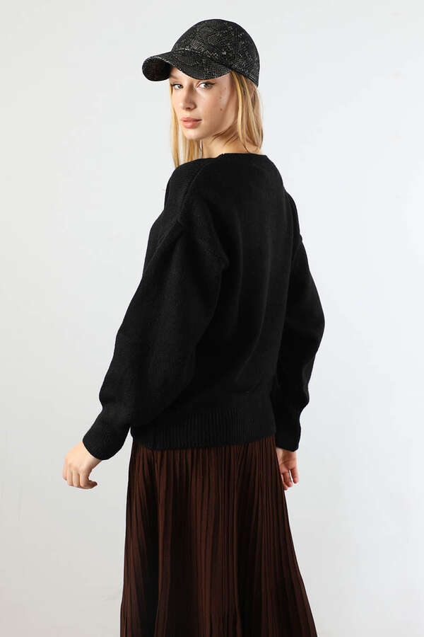 Düşük Kol Kısa Kazak Siyah - 6