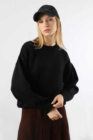 Düşük Kol Kısa Kazak Siyah - 1