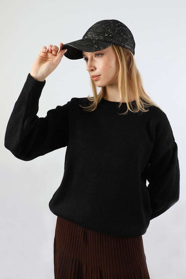 Düşük Kol Kısa Kazak Siyah - 5