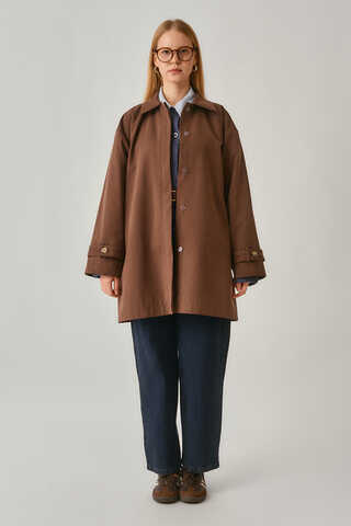 Düşük Kol Kısa Trençkot Kahverengi - 6