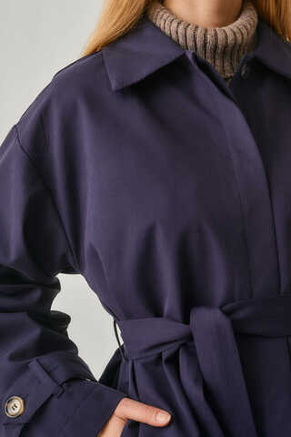 Düşük Kol Kısa Trençkot Lacivert - 3