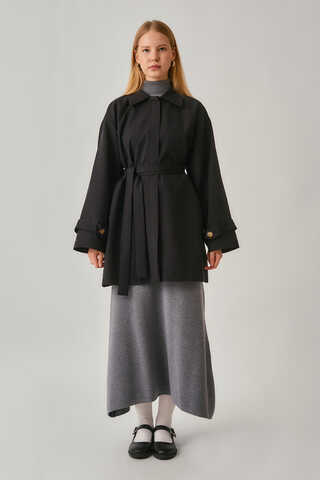 Düşük Kol Kısa Trençkot Siyah - 1