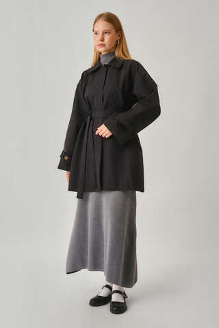 Düşük Kol Kısa Trençkot Siyah - 2