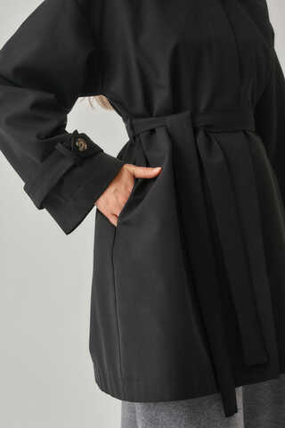 Düşük Kol Kısa Trençkot Siyah - 4