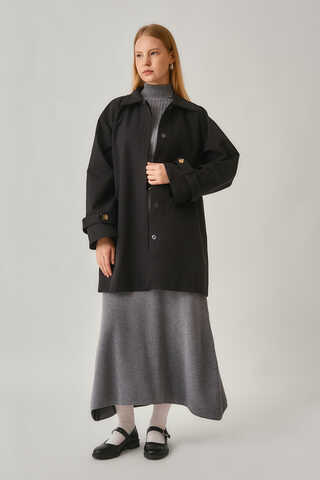 Düşük Kol Kısa Trençkot Siyah - 5