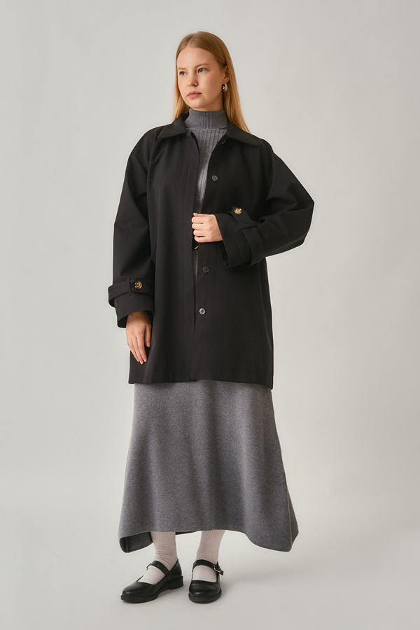 Düşük Kol Kısa Trençkot Siyah - 5