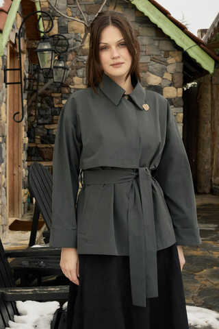 Düşük Kol Kruvaze Trençkot Antrasit - 4