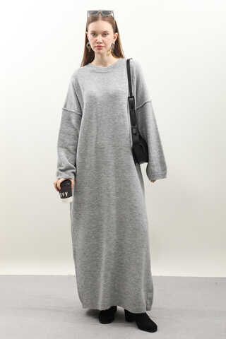 Düşük Omuz Triko Elbise Gri - 1