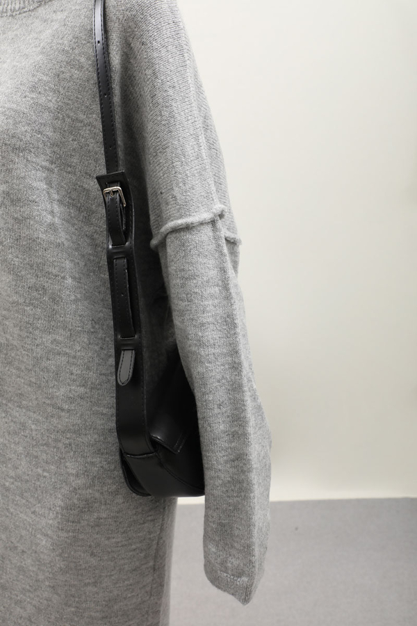 Düşük Omuz Triko Elbise Gri - 6