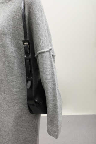 Düşük Omuz Triko Elbise Gri - 6