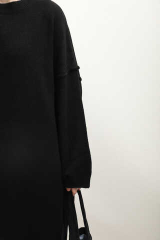 Düşük Omuz Triko Elbise Siyah - 4