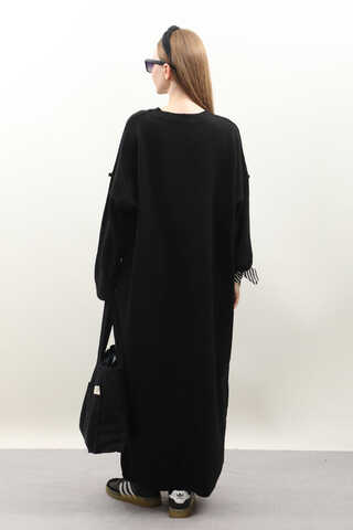 Düşük Omuz Triko Elbise Siyah - 6