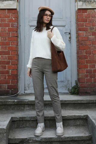 Düşük Omuzlu Kısa Kazak Ekru - 1