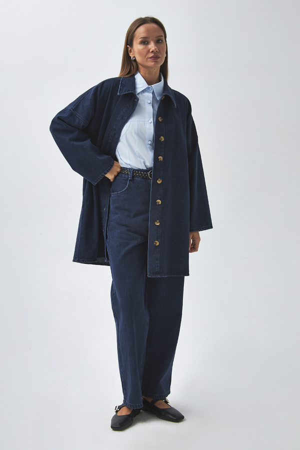 Düz Kesim Denim Pantolon Açık Mavi - 1