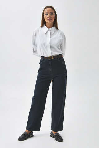 Düz Kesim Denim Pantolon Koyu Mavi - 9