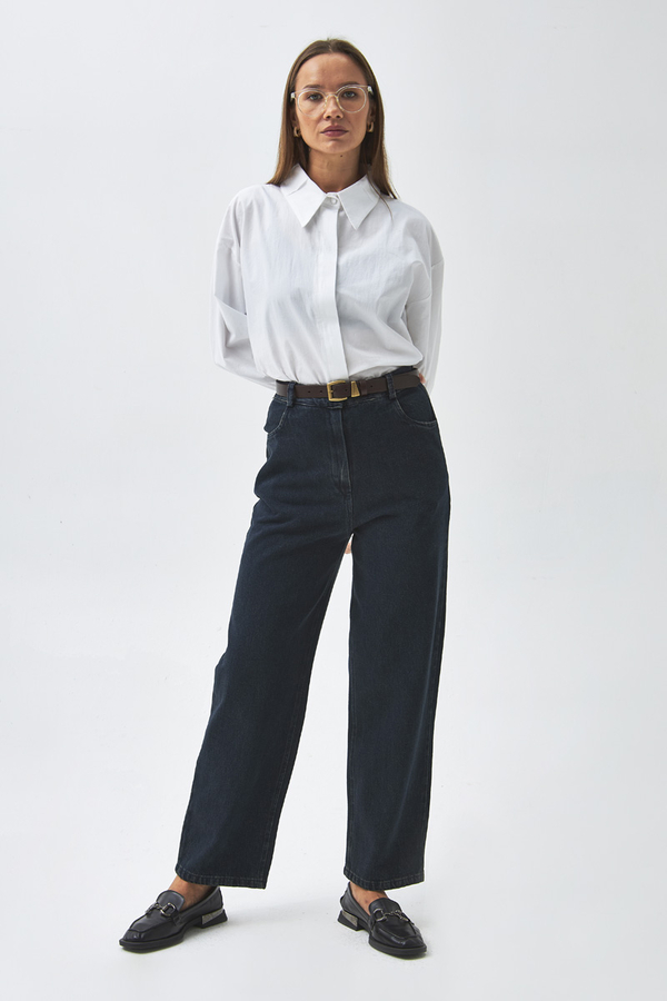 Düz Kesim Denim Pantolon Koyu Mavi - 9