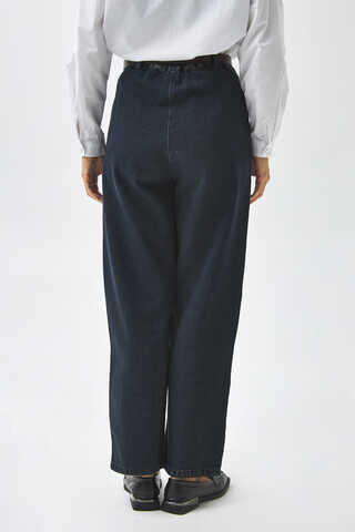 Düz Kesim Denim Pantolon Koyu Mavi - 12
