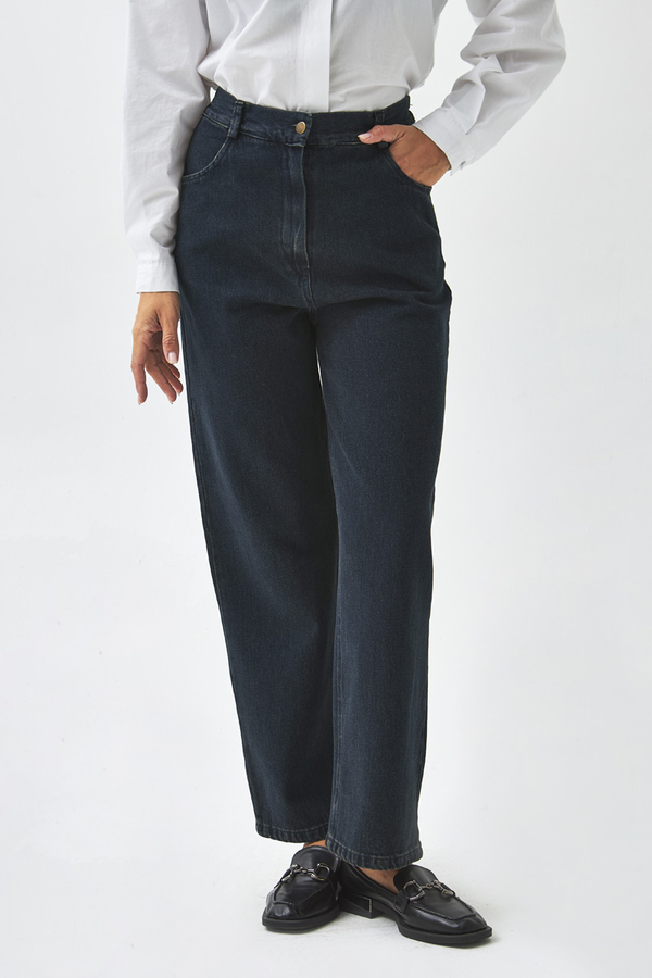 Düz Kesim Denim Pantolon Koyu Mavi - 2