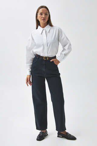 Düz Kesim Denim Pantolon Koyu Mavi - 3