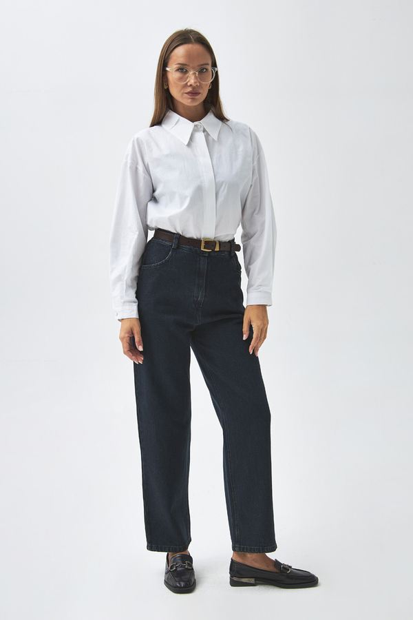 Düz Kesim Denim Pantolon Koyu Mavi - 10