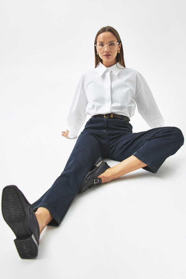 Düz Kesim Denim Pantolon Koyu Mavi - 1