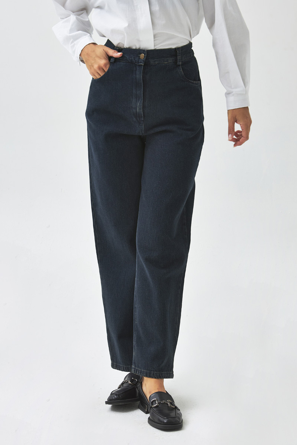 Düz Kesim Denim Pantolon Koyu Mavi - 6