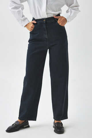 Düz Kesim Denim Pantolon Koyu Mavi - 8