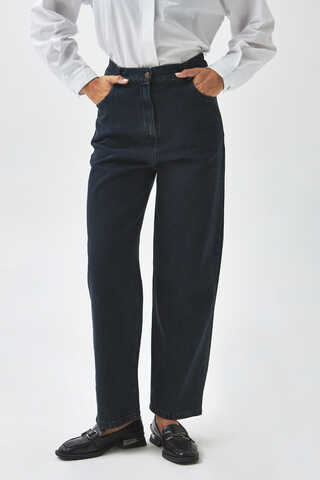 Düz Kesim Denim Pantolon Koyu Mavi - 11