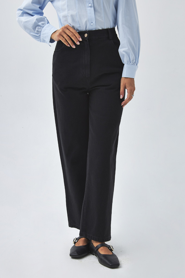 Düz Kesim Denim Pantolon Siyah - 5