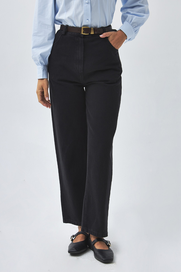 Düz Kesim Denim Pantolon Siyah - 6