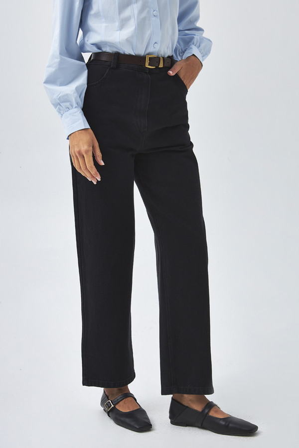 Düz Kesim Denim Pantolon Siyah - 4