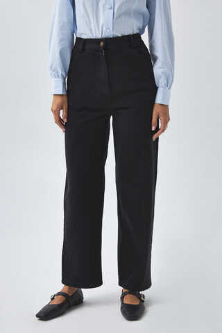 Düz Kesim Denim Pantolon Siyah - 2